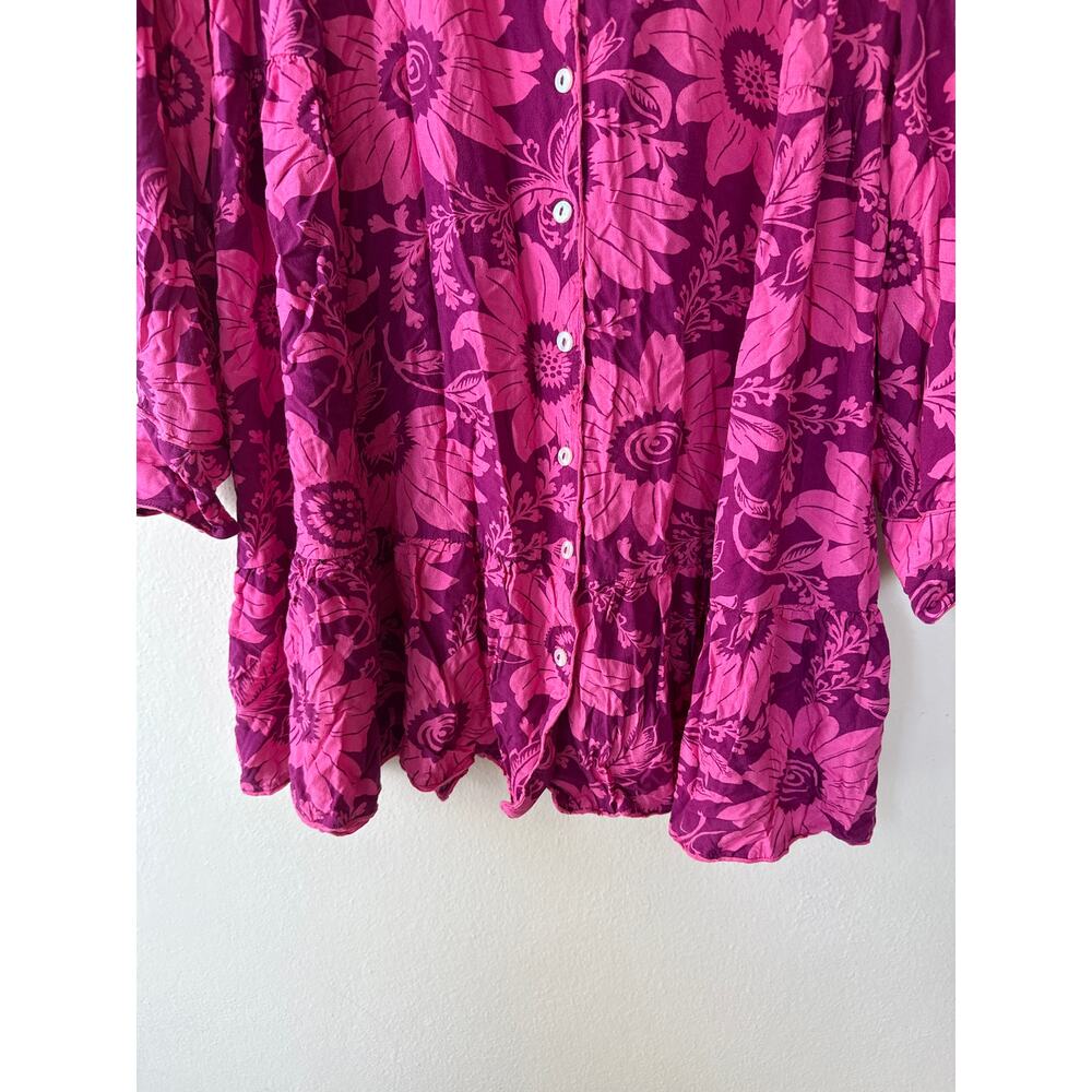 NEW! Anthropologie Tunic Floral Red Pink Sleep Set Top and Bottom Shorts size M - Picture 4 of 15